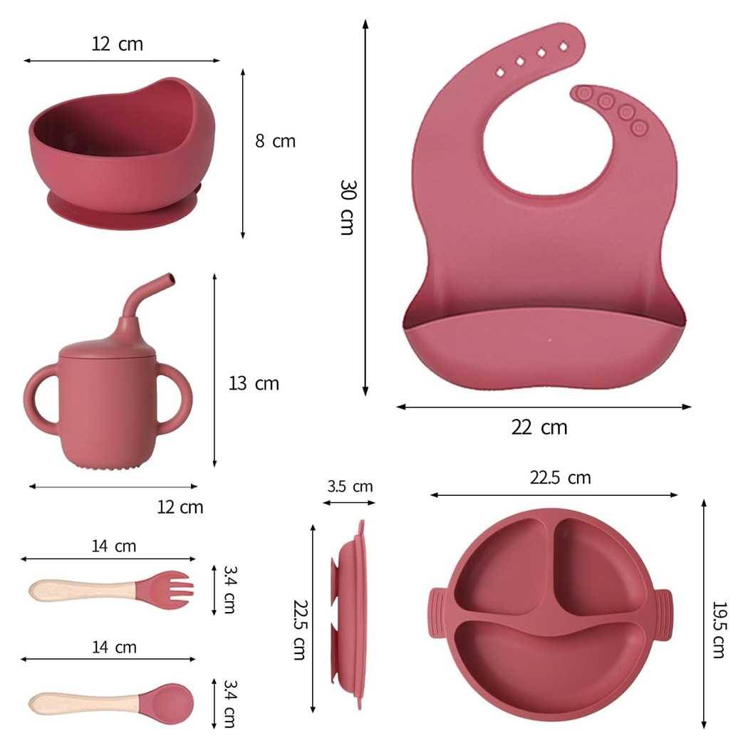 Set Pappa Svezzamento Bambini 6pz Piatto Con Ventosa Ciotola Cucchiaio Bavaglino Tazza --1