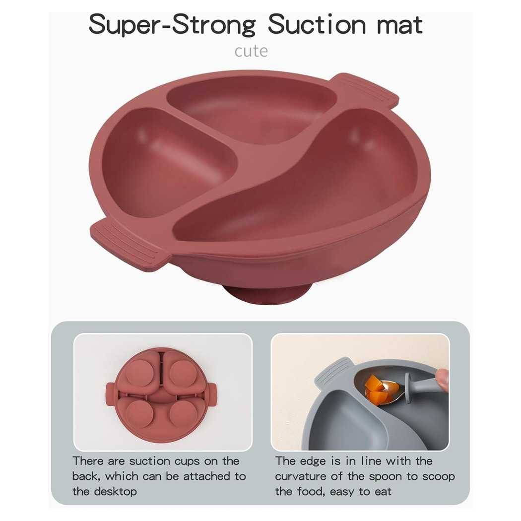 Set Pappa Svezzamento Bambini 6pz Piatto Con Ventosa Ciotola Cucchiaio Bavaglino Tazza --2