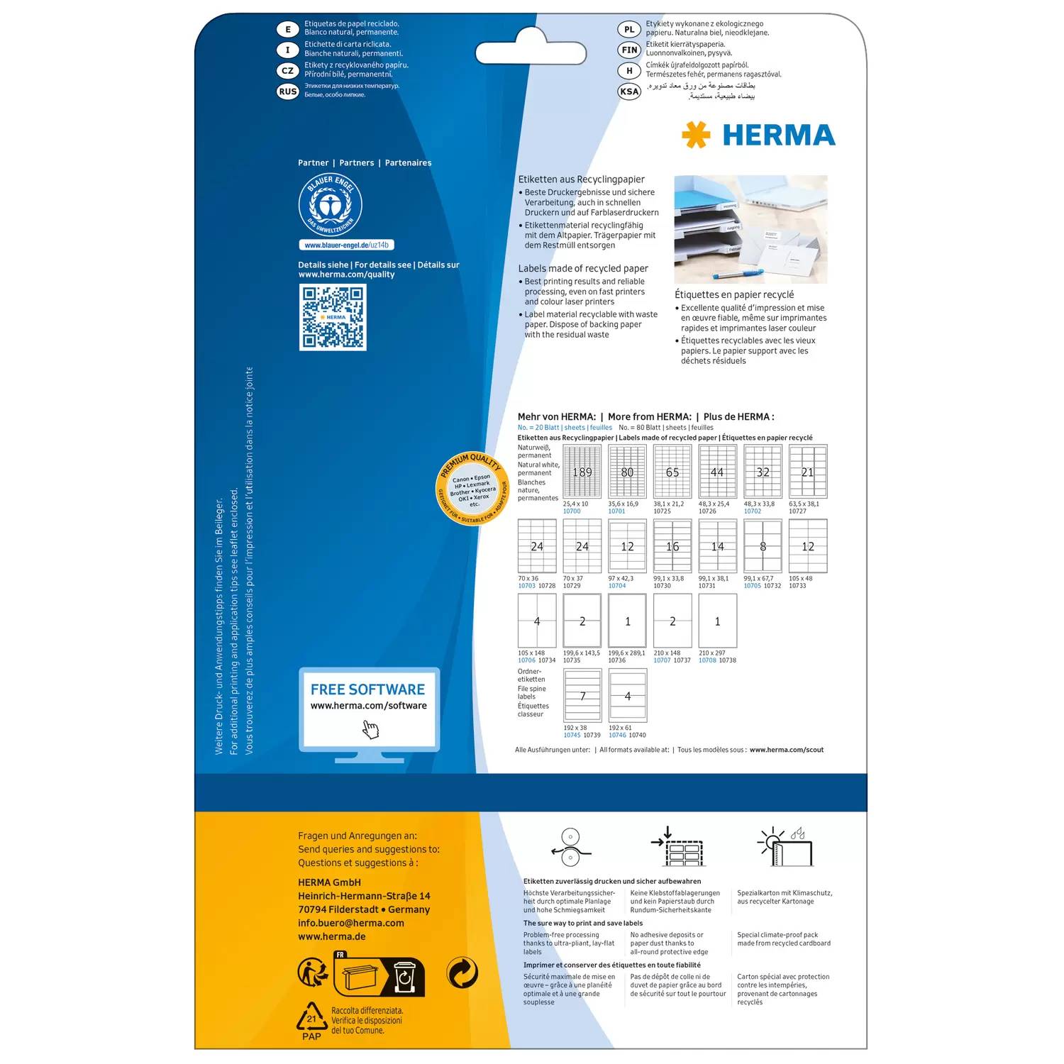 HERMA Universal-Etiketten Recycling, 25,4 x 16 mm, 20 Blatt weiß, selbstklebend, bedruckbar, permanent haftend - 1 Stück-1
