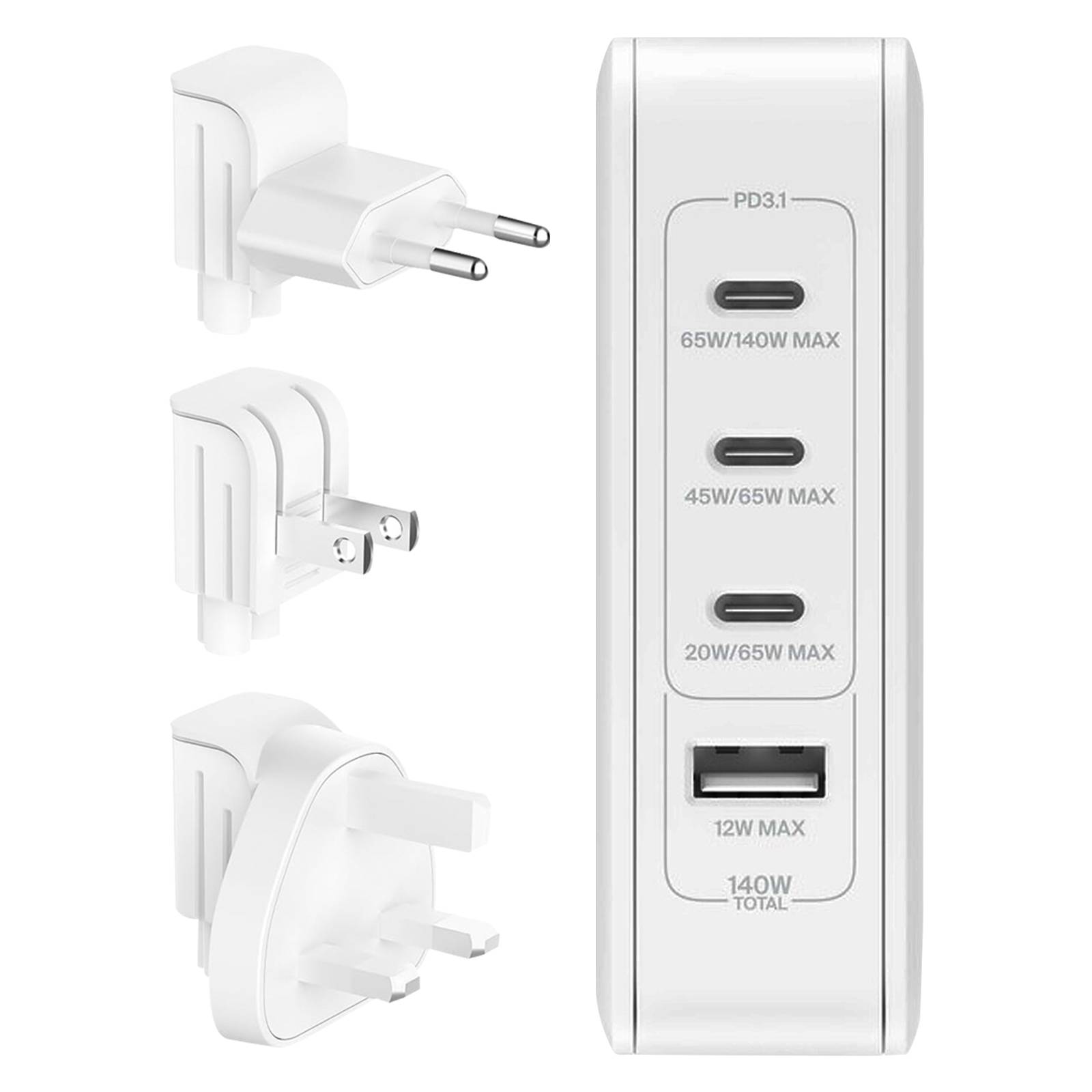 Belkin ALIMENTATORE 140W 4-PORTE USB CON UK,EU,US PLUG (140W 4-PORTS USB GAN WALL CHARGER)-1