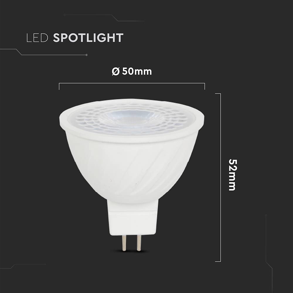 V-TAC Faretto LED GU5.3 (MR16) 6W 12V 38° Copertura Trasparente 6500K-2
