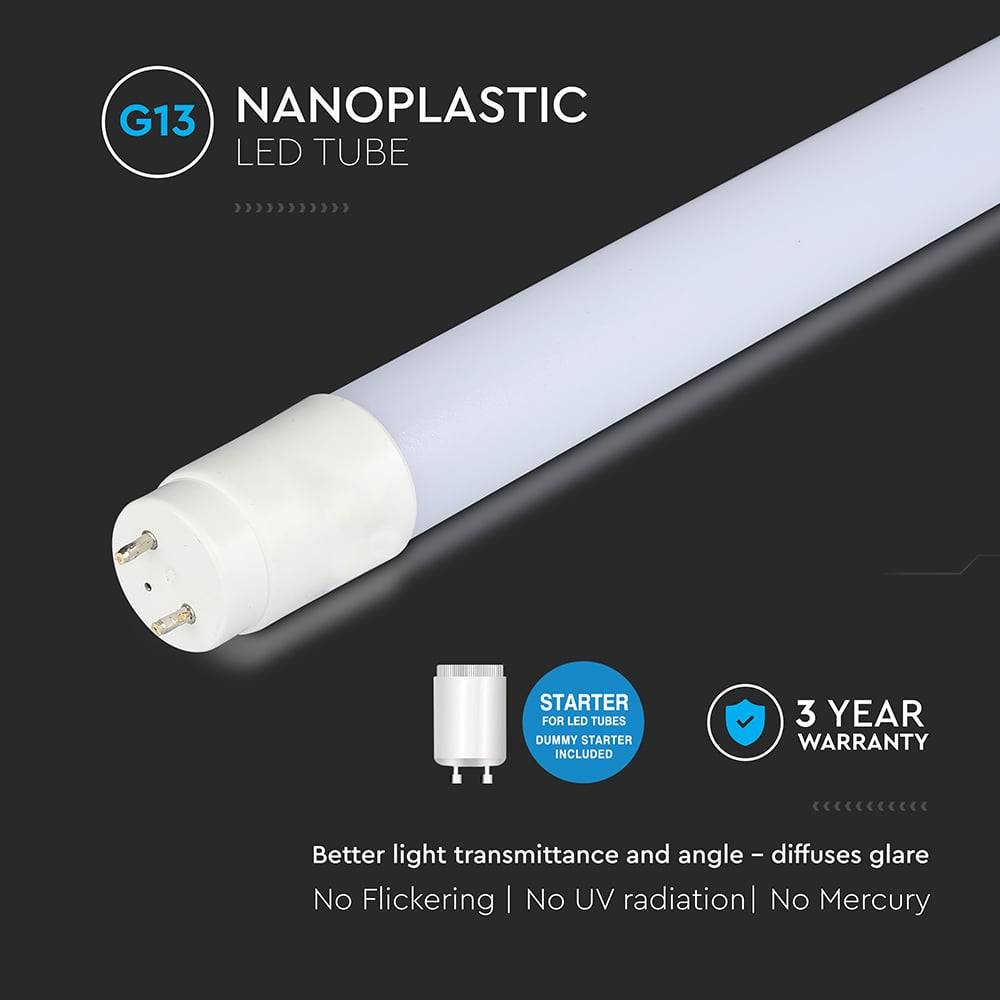 V-TAC Tubo LED T8 16.5W 125LM/W G13 120cm incluso Starter 6500K-4