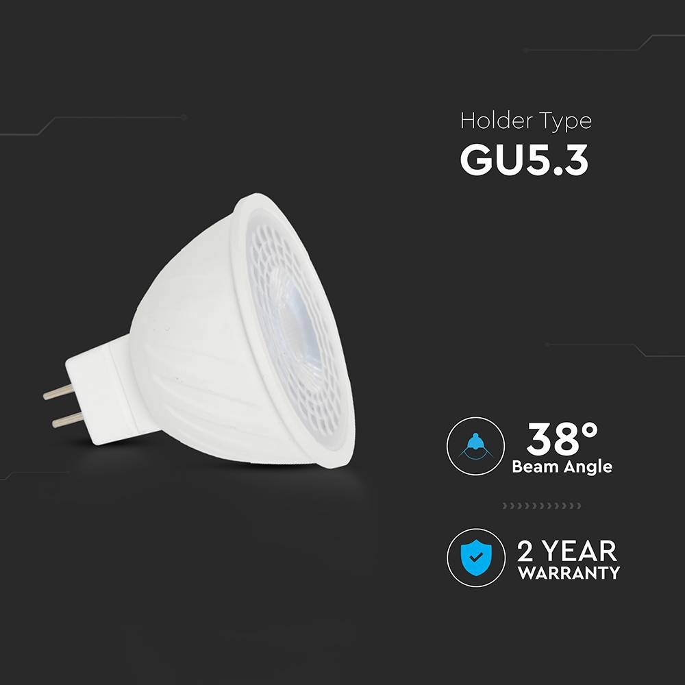 V-TAC Faretto LED GU5.3 (MR16) 6W 12V 38° Copertura Trasparente 6500K-4