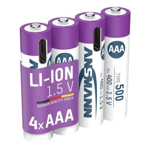Batterie agli ioni di litio Ansmann Micro AAA da 1,5 V, min. 400 mAh, tip. 500 mAh, incl. cavo di ricarica USB-C 4 in...-0