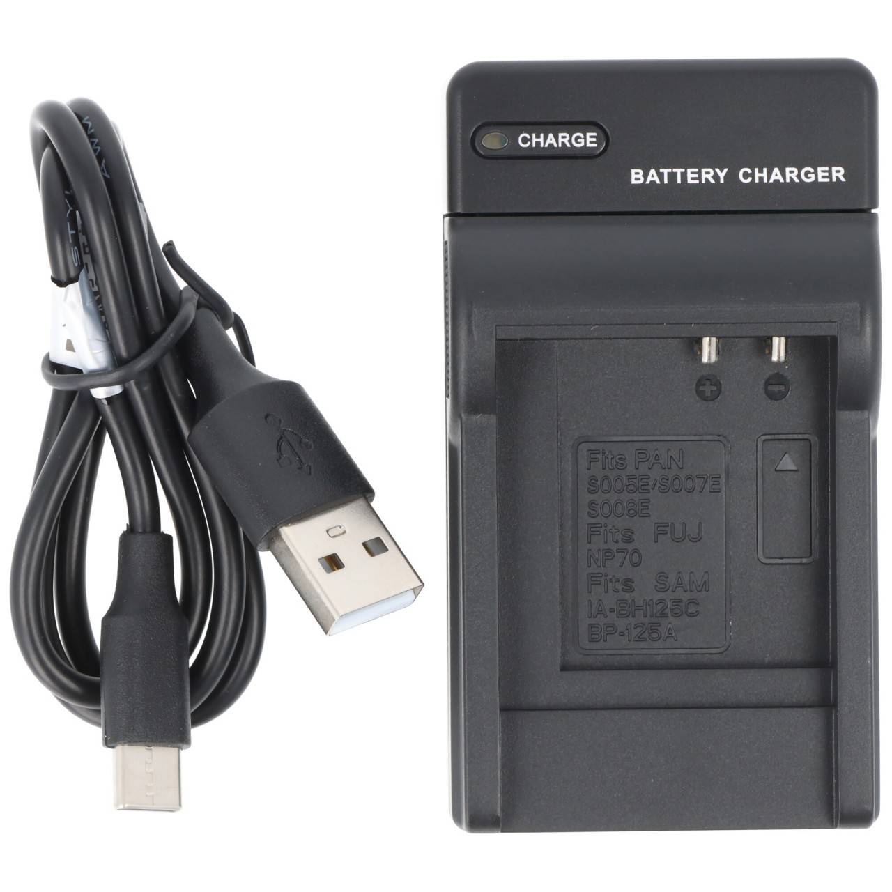 Caricabatterie USB compatibile con Panasonic CGA-S005, S005E, S007, S008, Fuji NP-70, DB-60, DB-70-2