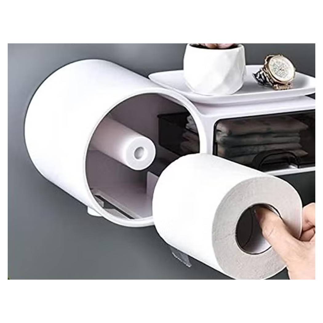 Porta Carta Igienica Impermeabile Da Parete Autoadesivo Con Portaoggetti Mensola Per Bagno --4
