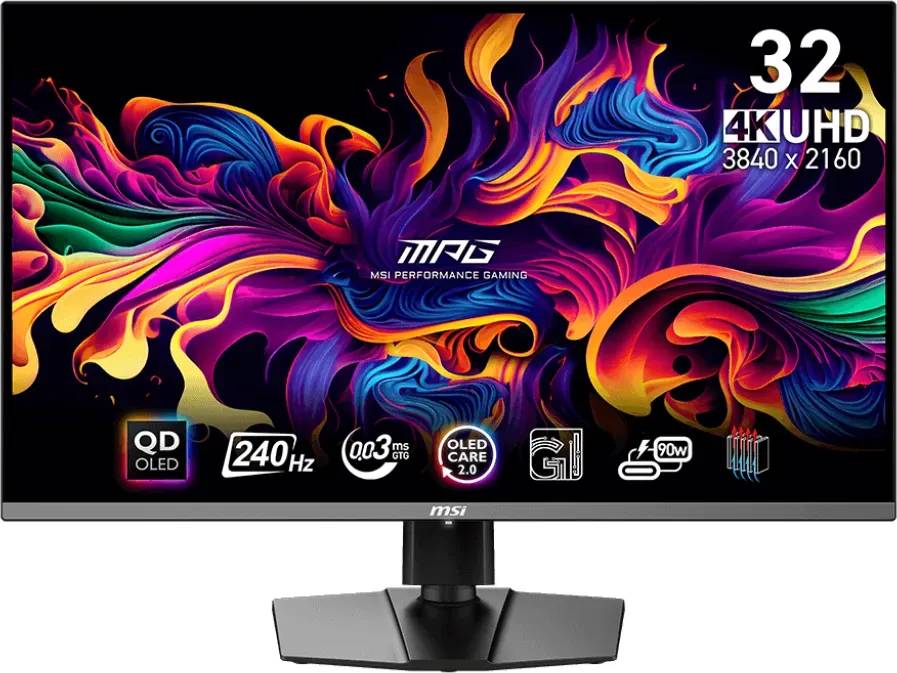 MSI MPG 321URXDE QD-OLED, Gaming-Monitor 80 cm (31.5 Zoll), schwarz, UltraHD/4K, QD-OLED, Adaptive-Sync, USB-C, 240Hz Pa-0