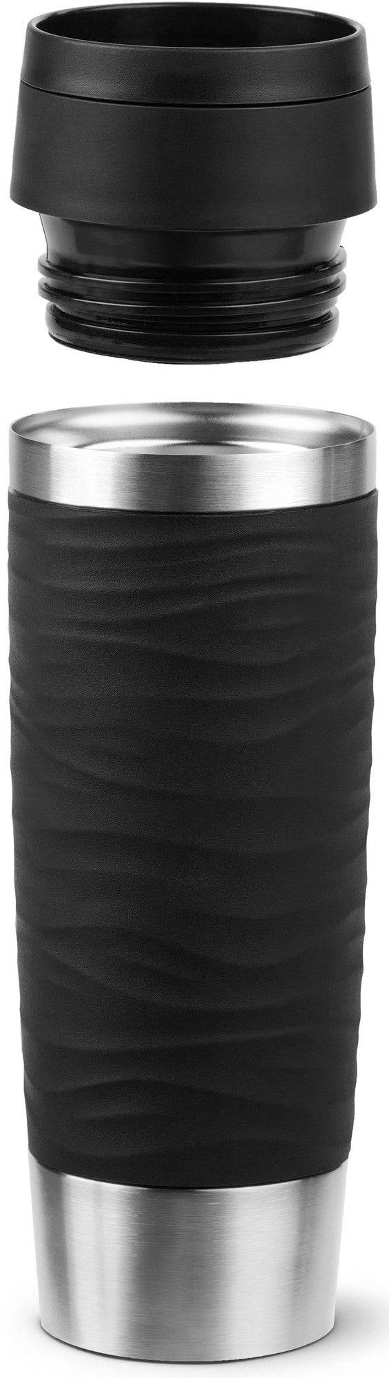 emsa Isolierbecher TRAVEL MUG Wave, 0,5 L., schwarz hochwertiger, vakuumisolierter Edelstahlkörper, spül - 1 Stück (N202-2
