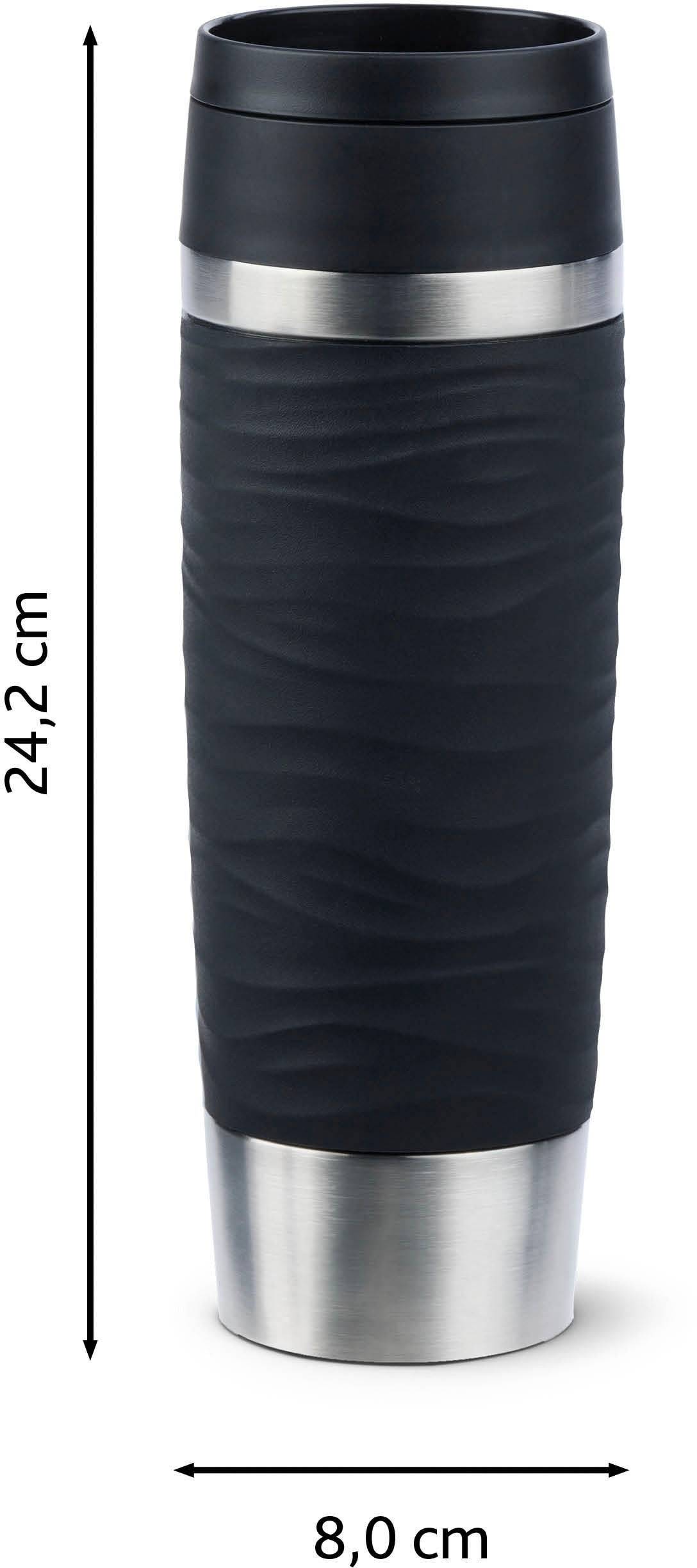 emsa Isolierbecher TRAVEL MUG Wave, 0,5 L., schwarz hochwertiger, vakuumisolierter Edelstahlkörper, spül - 1 Stück (N202-3