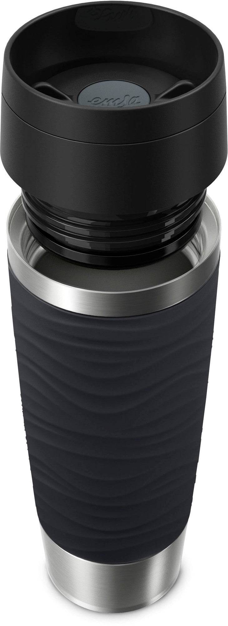 emsa Isolierbecher TRAVEL MUG Wave, 0,5 L., schwarz hochwertiger, vakuumisolierter Edelstahlkörper, spül - 1 Stück (N202-4