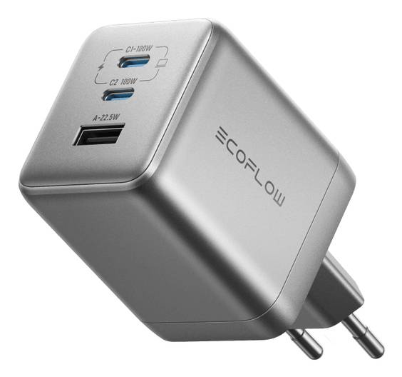 ECOFLOW - EFA-100W-GAN-CHARGER - EcoFlow RAPID Pro 100W Netzladegerät, 2xUSB-C, 1xUSB-A, GaN-0