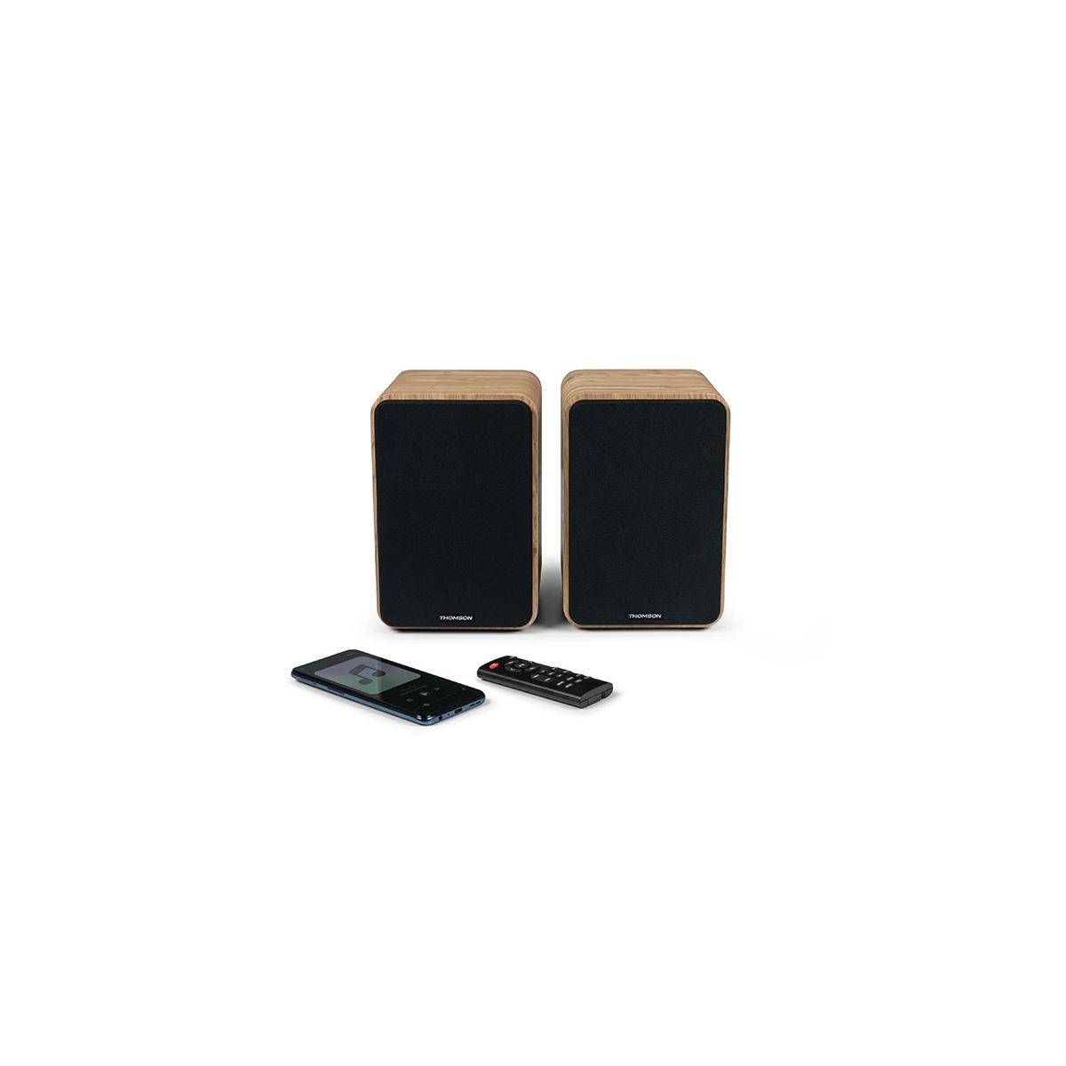THOMSON WS602DUO - Set di 2 altoparlanti con cassa in legno - 100W - Bluetooth 5.0 - 2 uscite RCA - Legno chiaro-5