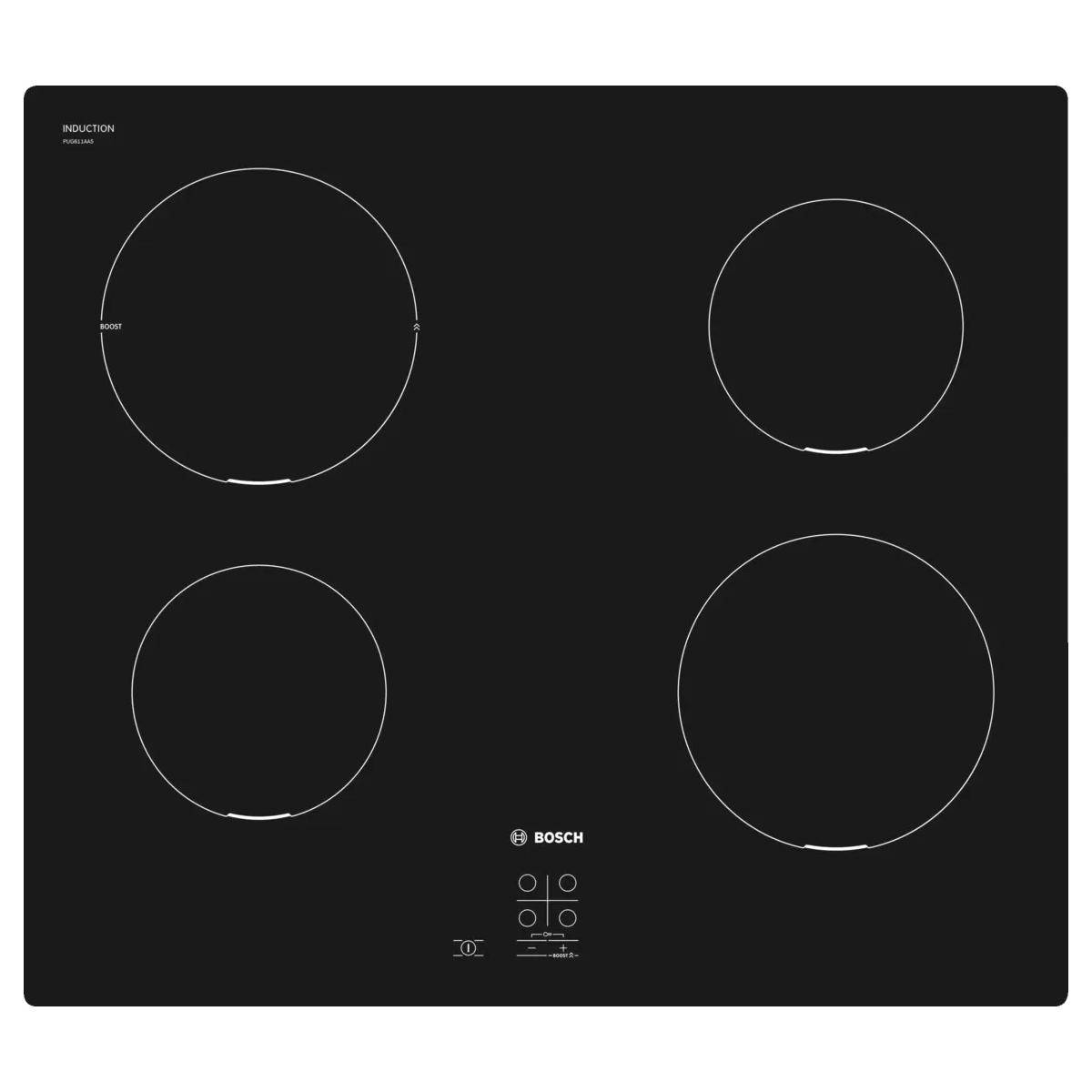 Bosch Serie 2 PUG611AA5E piano cottura Nero Superficie piana 60 cm Piano cottura a induzione 4 Fornello(i)-4