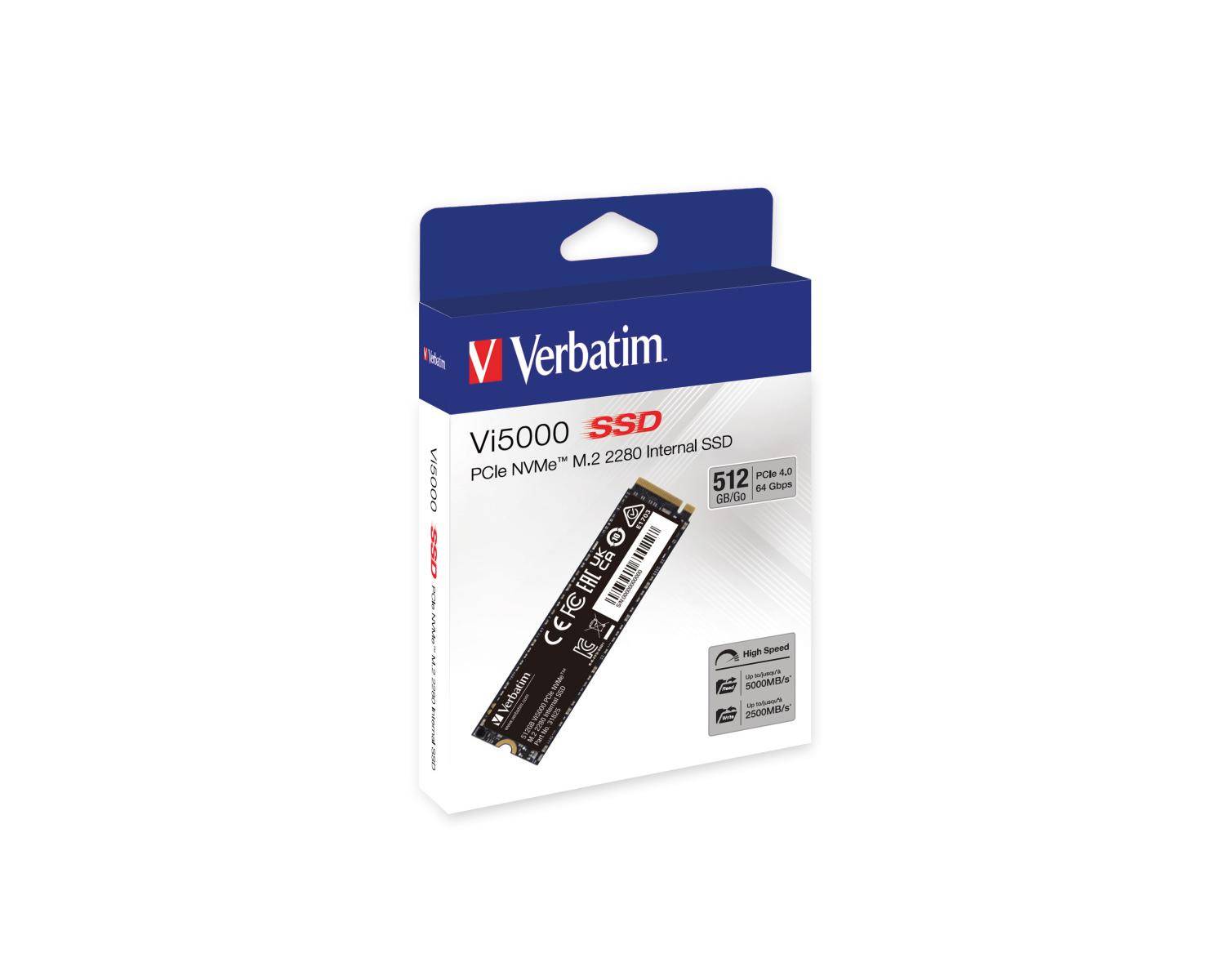 SSD Verbatim da 512 GB, PCIe 4.0, M.2 2280, NVMe, Vi5000 (R) 5000 MB/s, (W) 2500 MB/s, Vendita al dettaglio-6
