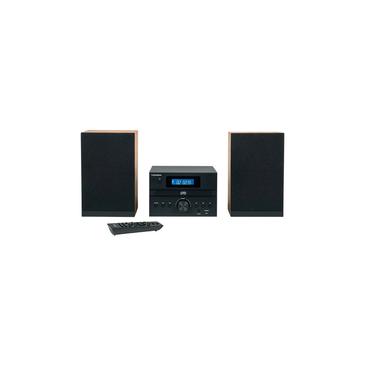 Microsistema Bluetooth - THOMSON - Legno/Nero - Radio FM/CD/MP3/USB, 20W RMS, Sintonizzatore FM RDS, Jack per cuffie, Te-5