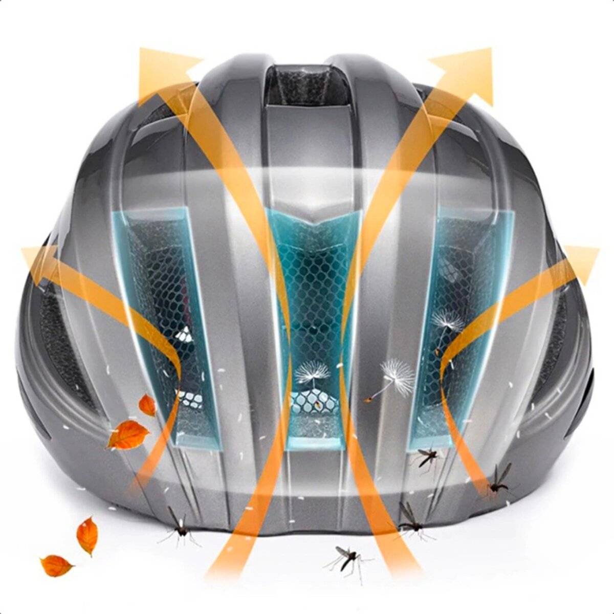 Casco da bicicletta Rockbros ZK-013TI con LED, taglia universale 55-60 cm, grigio-2