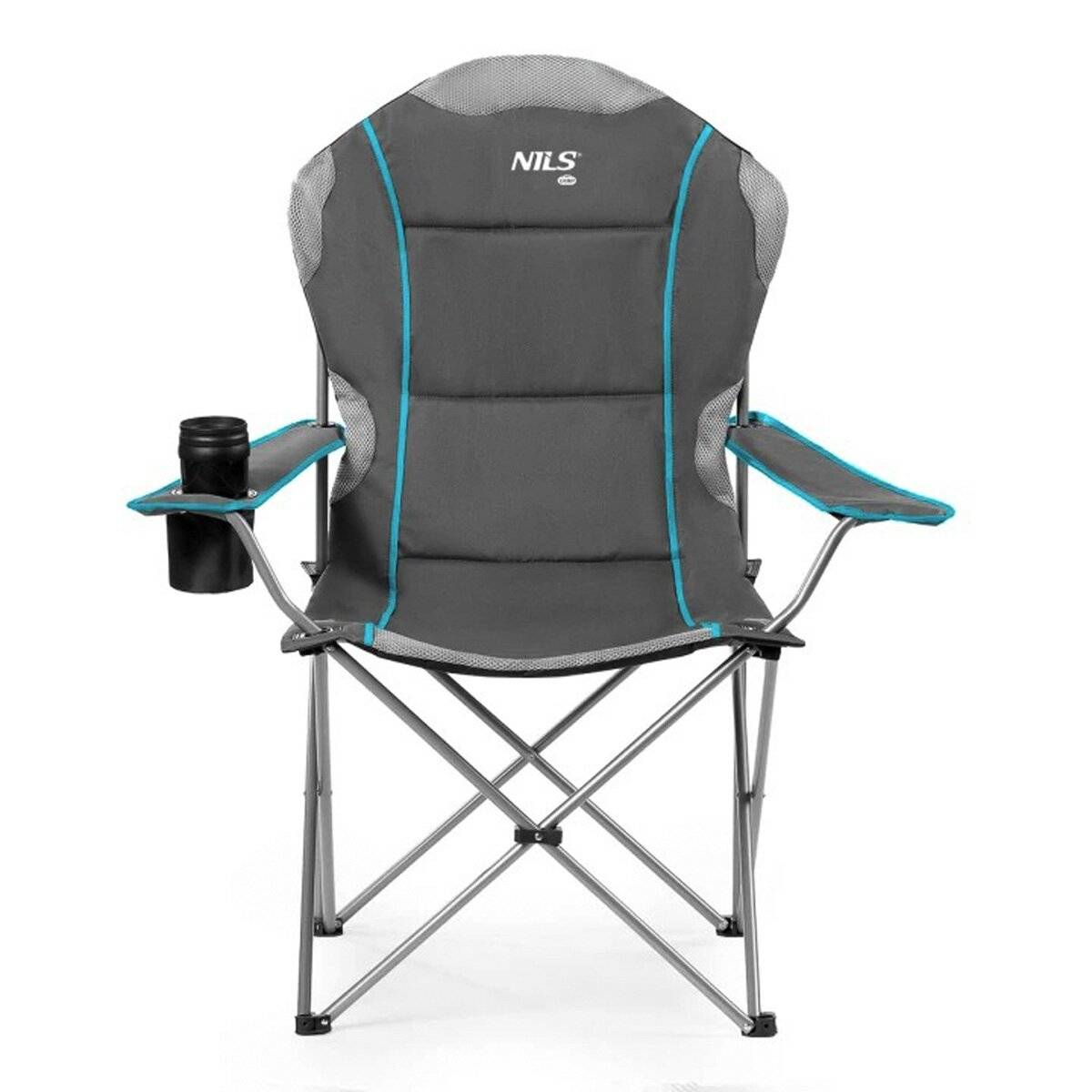 Sedia da campeggio NILS NC3080 – Sedia da esterno pieghevole, sedia da pesca con borsa per il trasporto, grigio chiaro-4