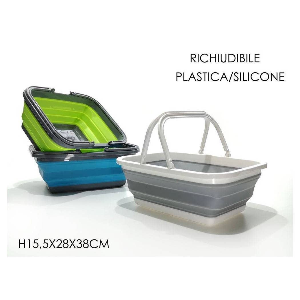 Cestino Multiuso Pieghevole Salvaspazio Con Manici Richiudibile In Plastica Silicone --1