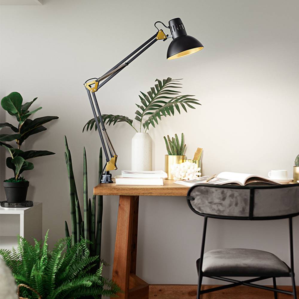 Lampada Da Scrivania Moderna Arc Nero E Oro 1 Luce E27-2