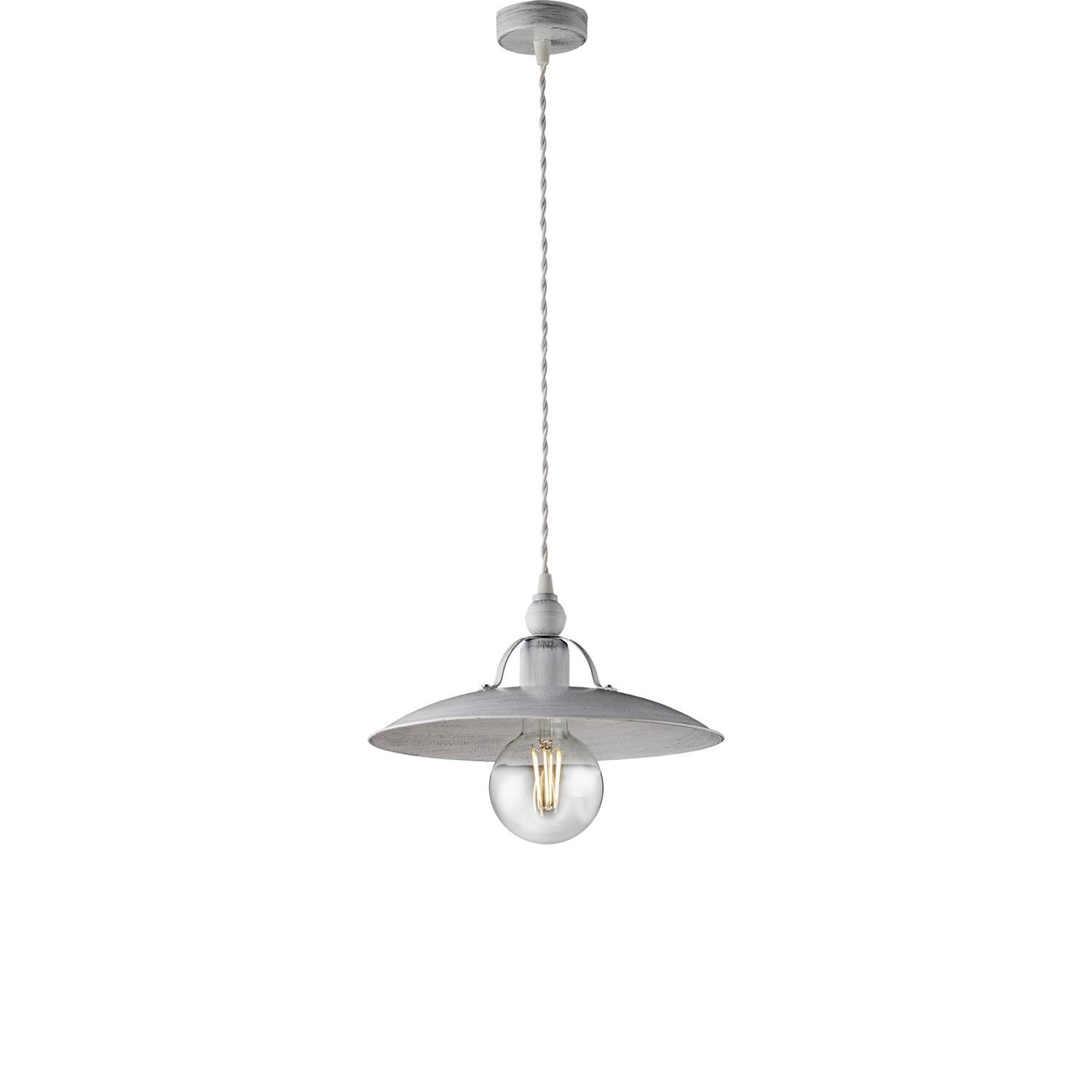 Sospensione Cantina Stile Industrial 1 Luce Ferro Bianco E Argento-0