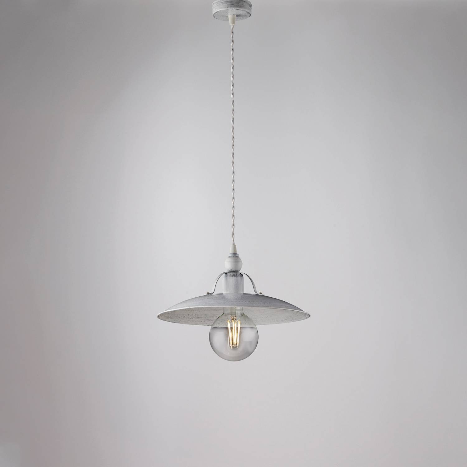 Sospensione Cantina Stile Industrial 1 Luce Ferro Bianco E Argento-1