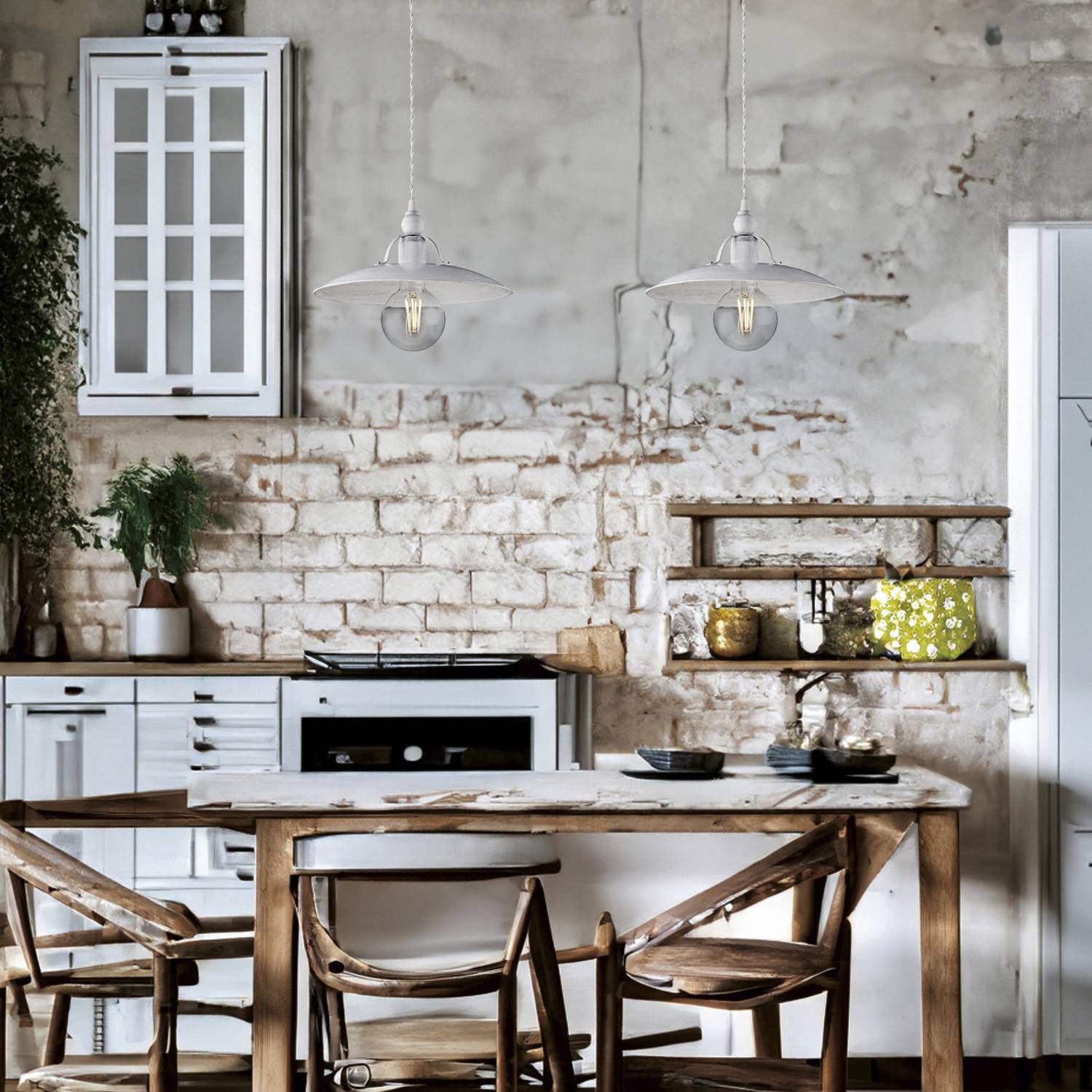 Sospensione Cantina Stile Industrial 1 Luce Ferro Bianco E Argento-2