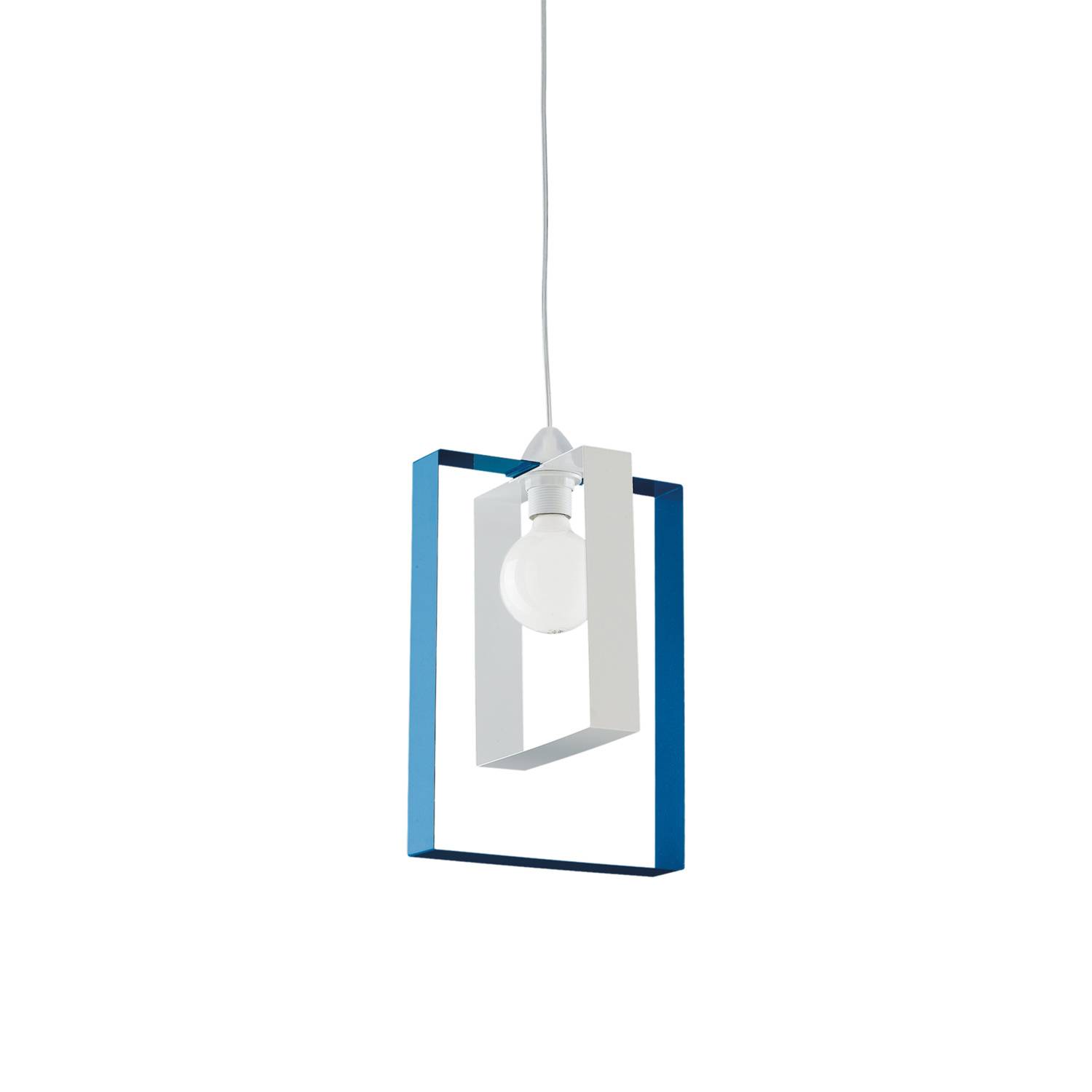 Sospensione Moderna Duplo 1 Luce Ferro Laccato Bianco E Azzurro-0