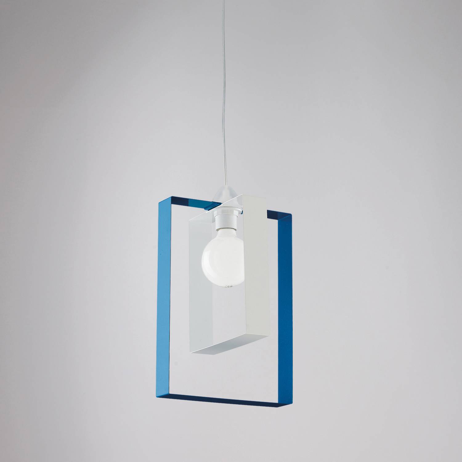 Sospensione Moderna Duplo 1 Luce Ferro Laccato Bianco E Azzurro-1