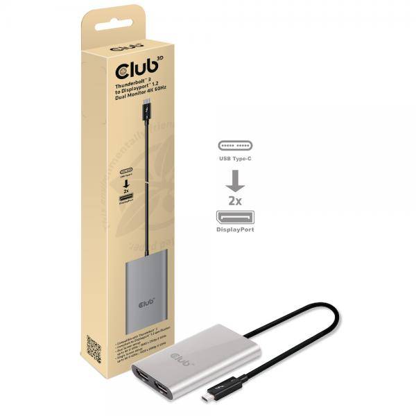 CLUB3D SENSEVISION VIDEO SPLITTER THUNDERBOLT3 TO 2*DISPLAY PORT GRIGIO-1