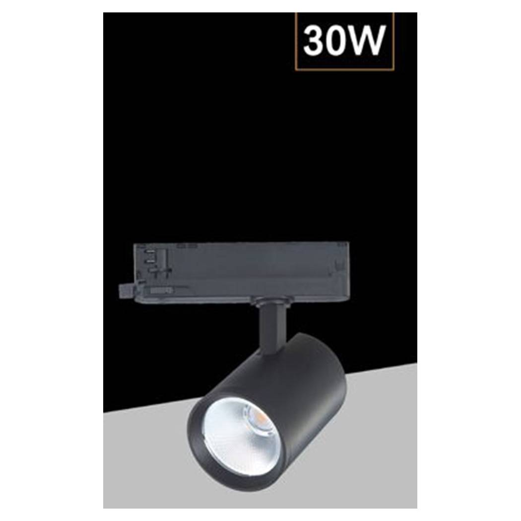 Faretto Led Per Binario Trifase 30w Lampada Orientabile Luce Naturale Calda Ip20 Gd19c20 - Nero-Bianco Caldo --1