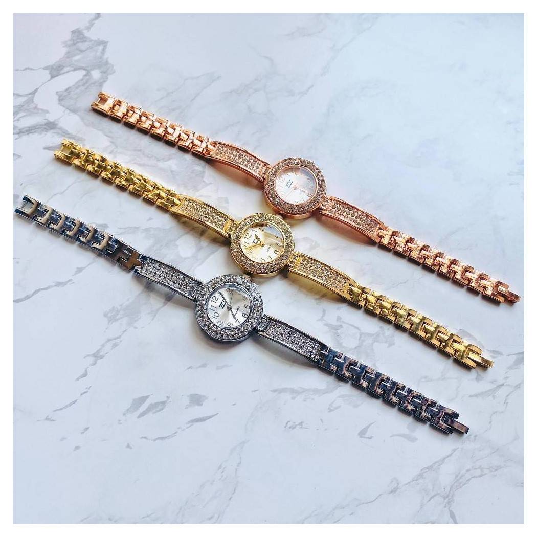 Orologio Bracciale Zcc Polso Donna Acciaio Quarzo Brillantini Moderno Classico --0