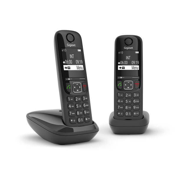 CORDLESS GIGASET AS690 DUO TELEFONO ANALOGICO DECT IDENTIFICATORE DI CHIAMATA NERO-1