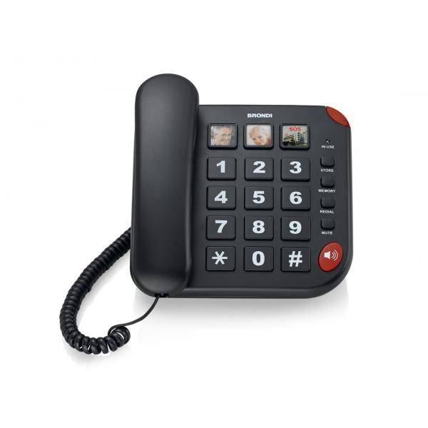 TELEFONO FISSO BRONDI BRAVO 15 TASTI GRANDI TASTO SOS BLACK-0