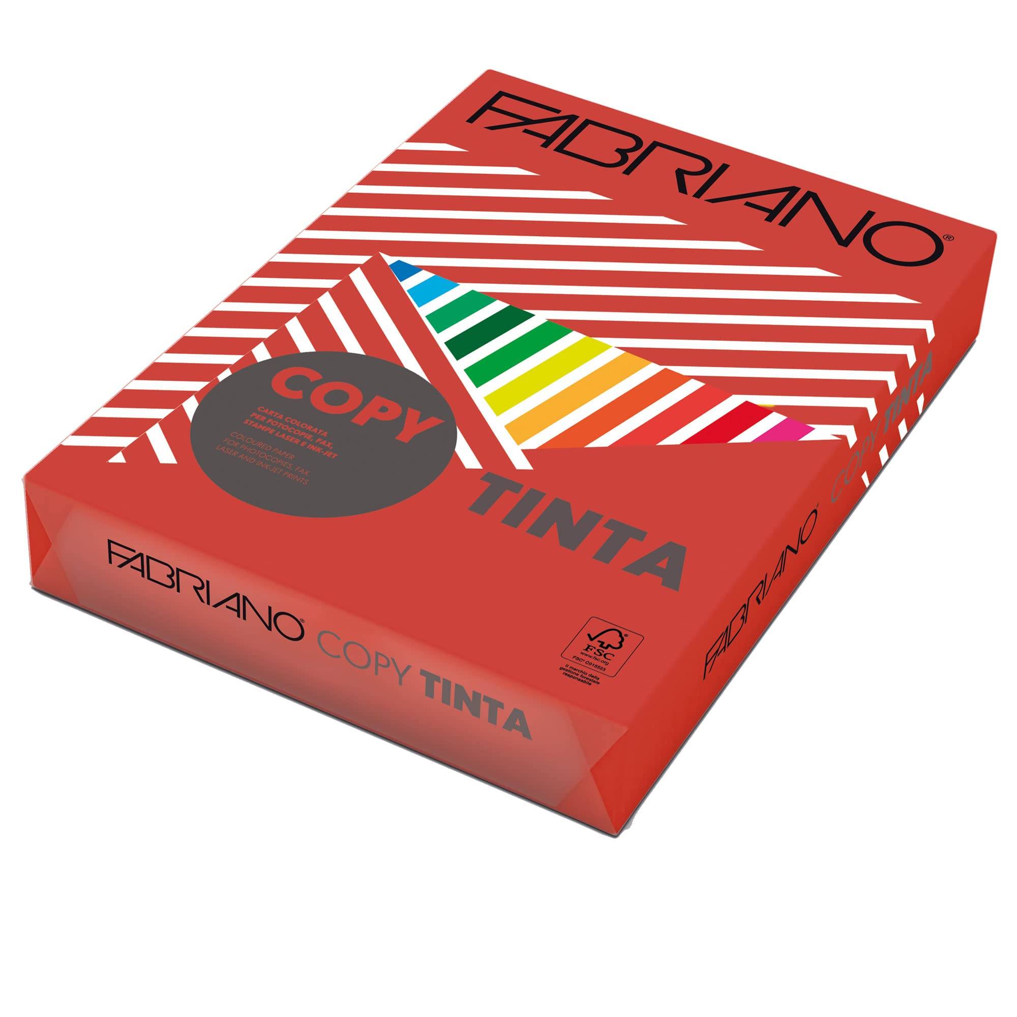 Carta Copy Tinta - A3 - 80 gr - colori forti rosso - Fabriano - conf. 250 fogli-0