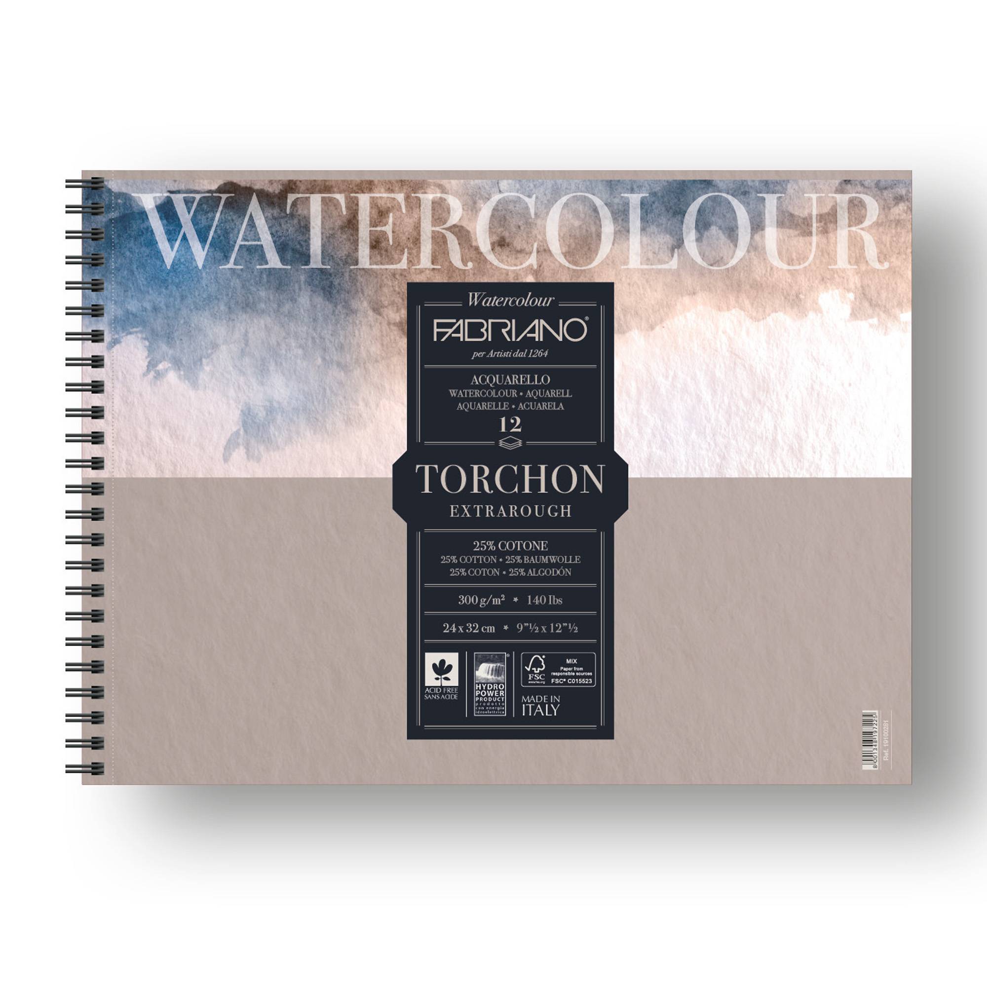 Blocco Watercolour Torchon - 24x32cm - 12 fogli - 300gr - spiralato - Fabriano-0