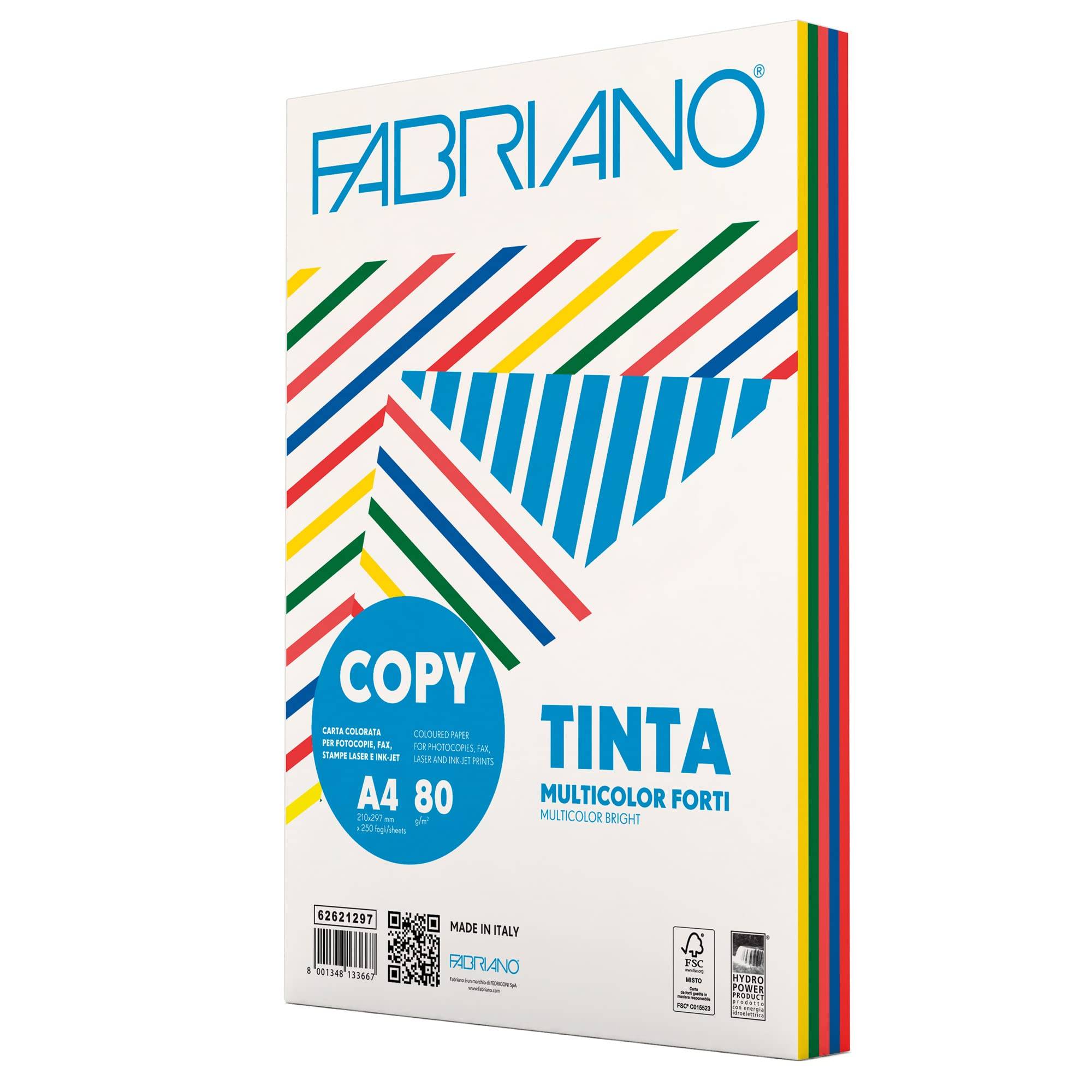 Carta Copy Tinta Multicolor - A4 - 80 gr - mix 5 colori forti - Fabriano - conf. 250 fogli-0