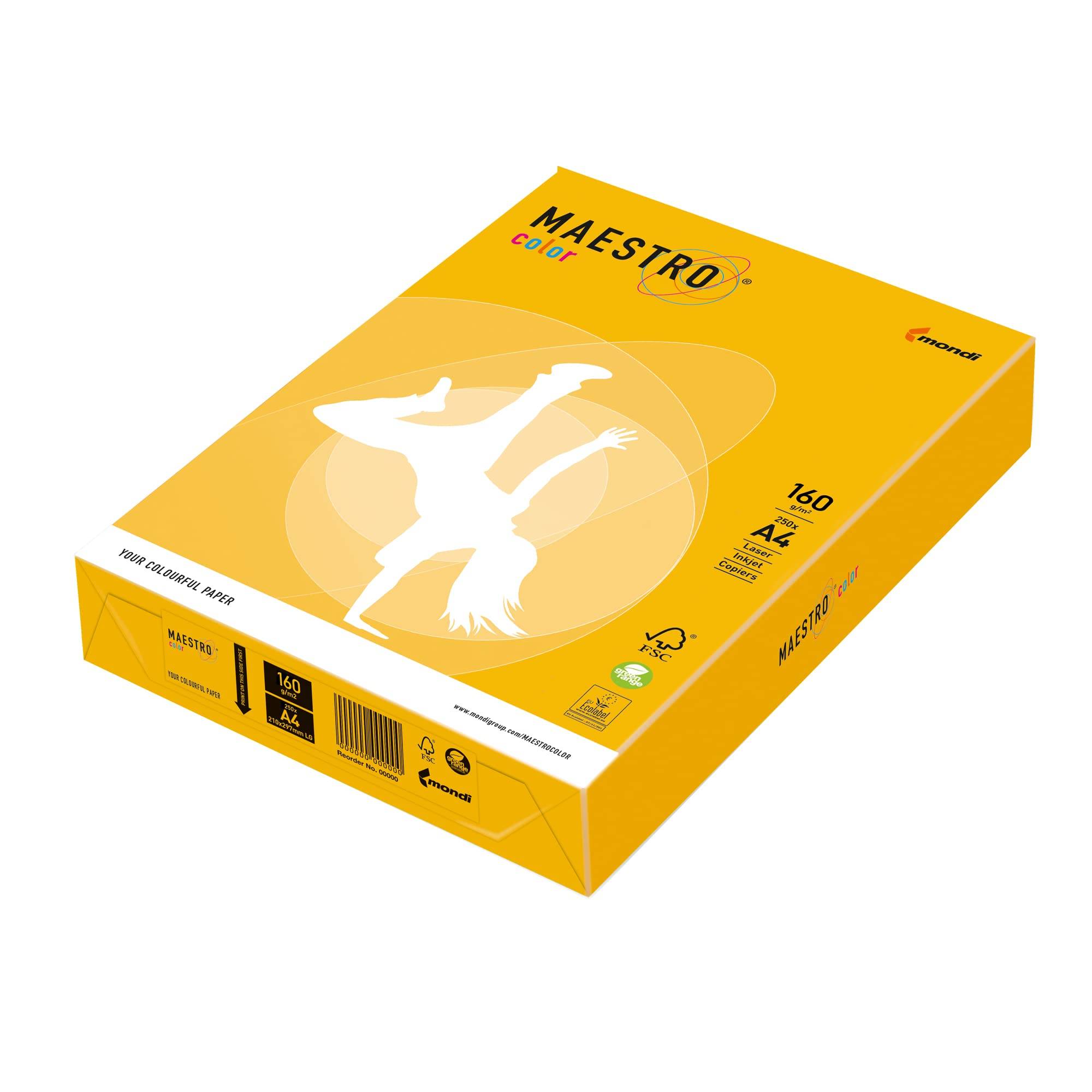 Carta Maestro Color - A4 - 160 gr - giallo forte IG50 - Mondi - conf. 250 fogli-0