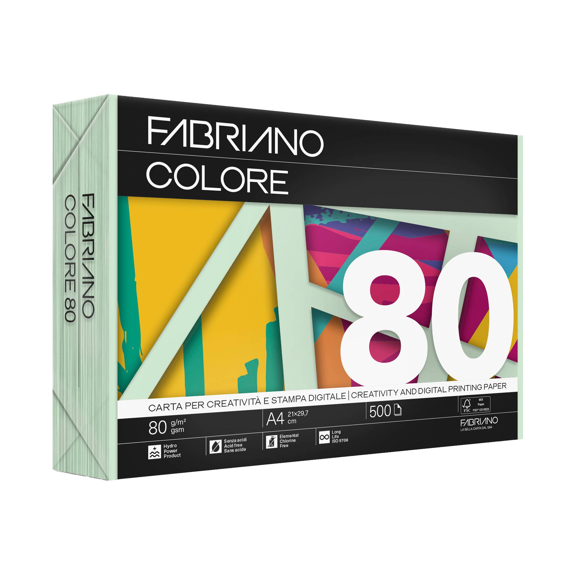 Carta Copy Tinta - A3 - 80 gr - colore tenue verde chiaro - Fabriano - conf. 250 fogli-0