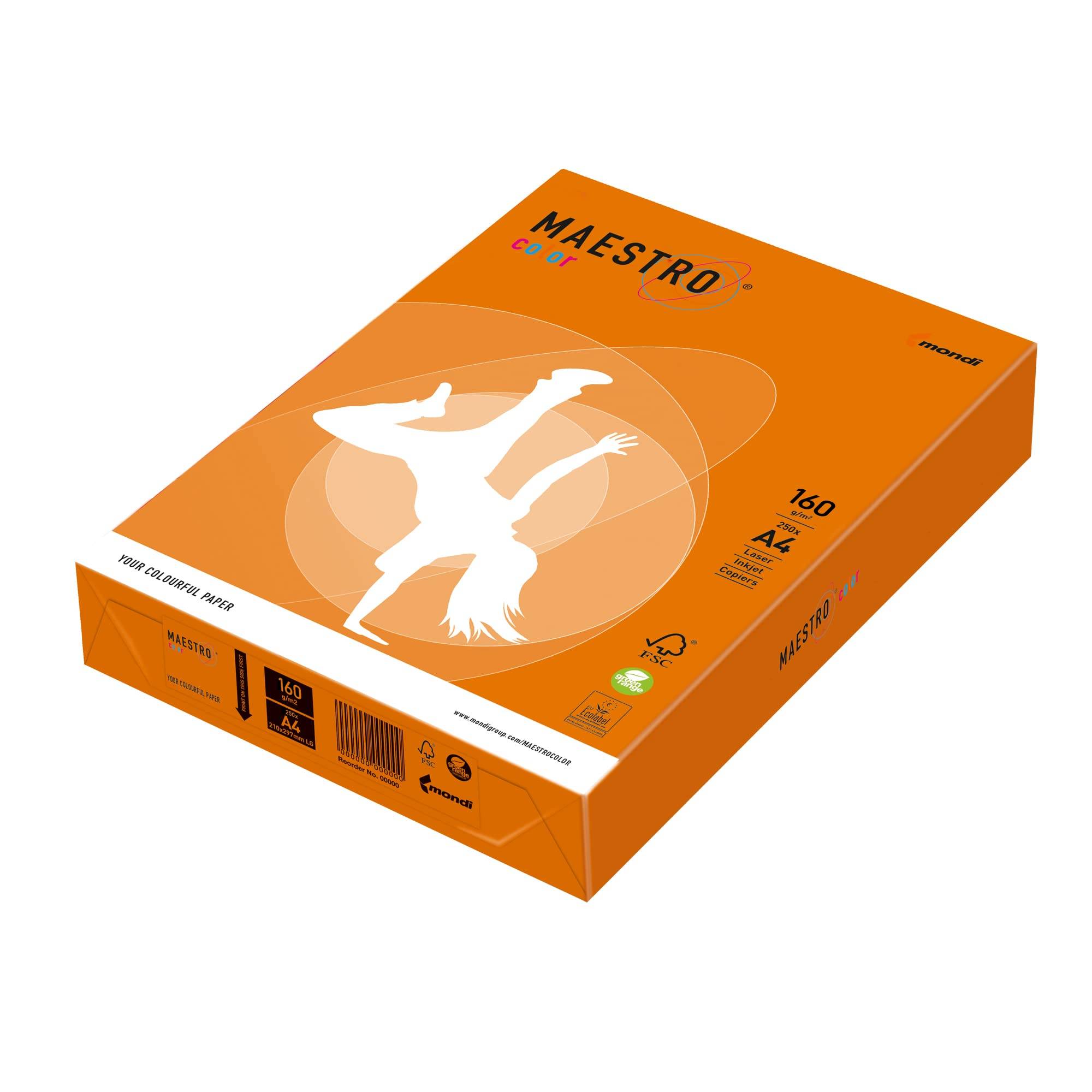 Carta Maestro Color - A4 - 160 gr - arancio forte OR43 - Mondi - conf. 250 fogli-0