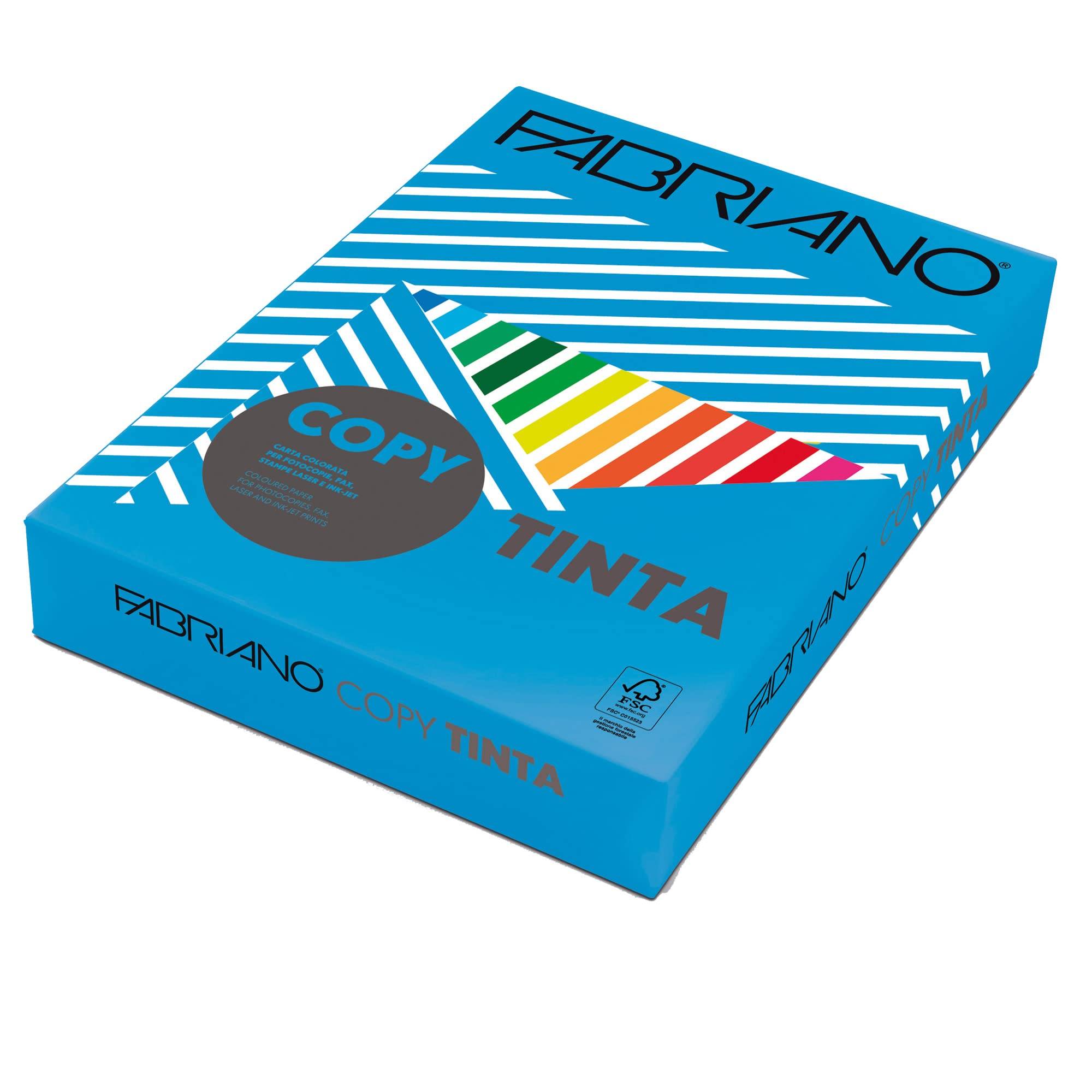 Carta Copy Tinta - A4 - 80 gr - colori forti azzurro - Fabriano - conf. 500 fogli-0