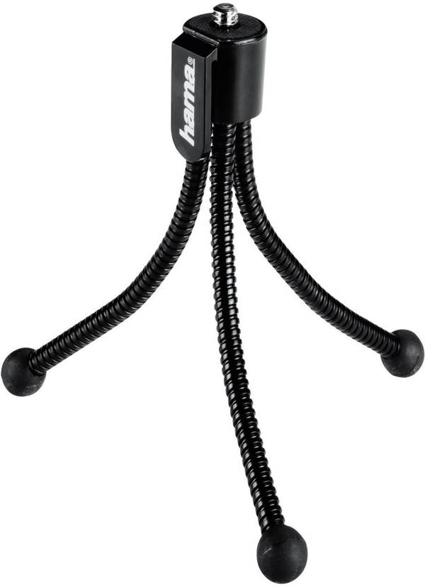 Hama Mini treppiedi Flexi, nero [12 cm - 58 g], testa fissa, gambe a sezione singola (Hama Ministativ Flexi M)