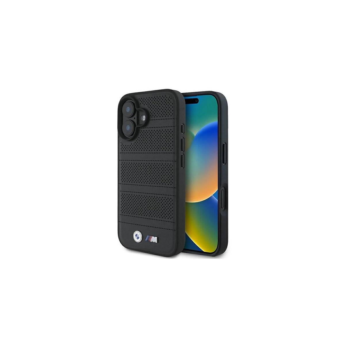 Custodia per telefono BMW M con linee traforate e cucite compatibile con iPhone 16 – Nero-0