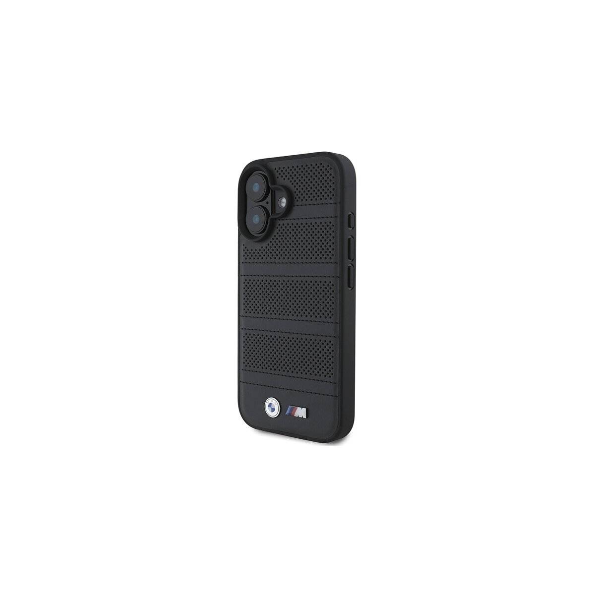 Custodia per telefono BMW M con linee traforate e cucite compatibile con iPhone 16 – Nero-1