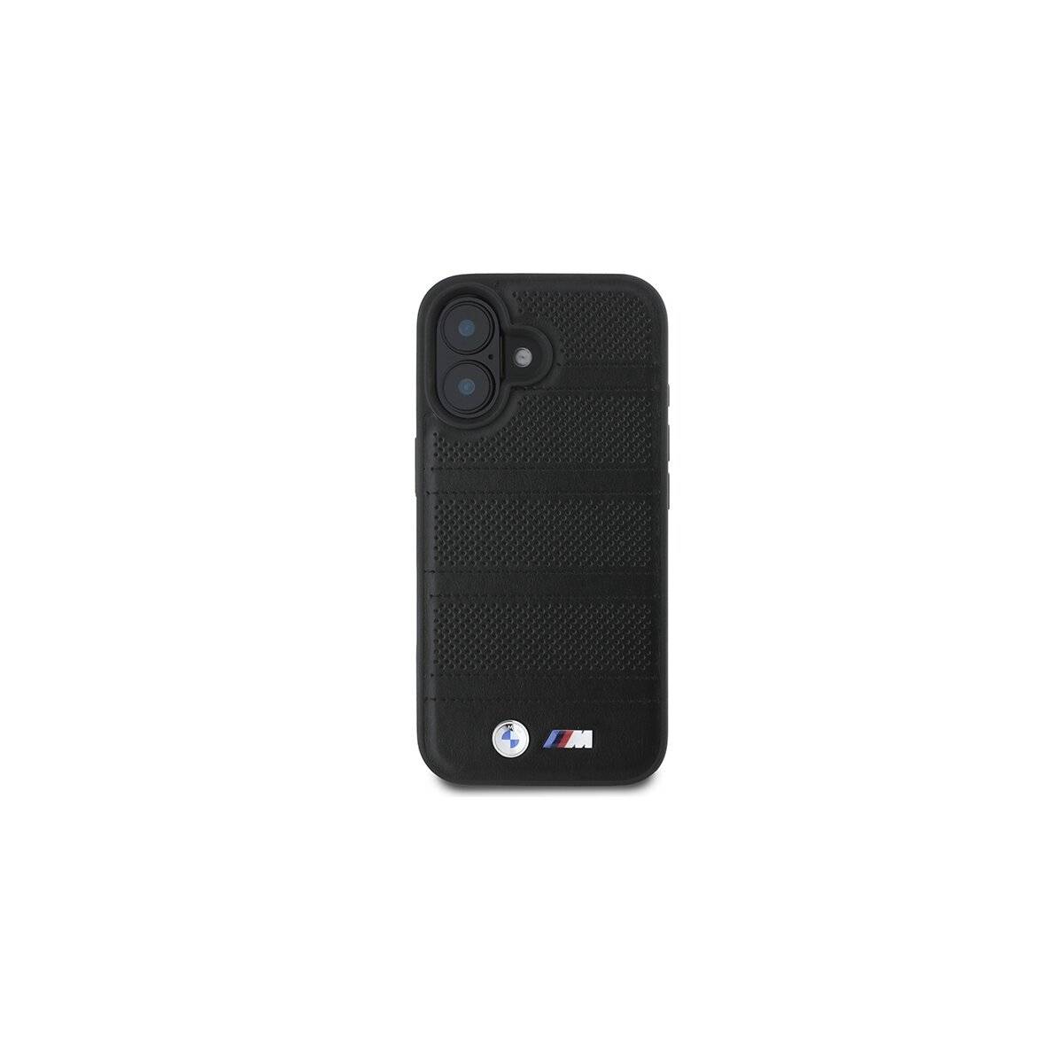 Custodia per telefono BMW M con linee traforate e cucite compatibile con iPhone 16 – Nero-2