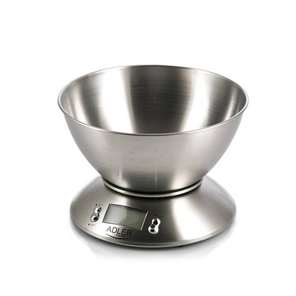 Bilancia da cucina digitale Adler AD 3134 in acciaio inossidabile con ciotola e display LCD
