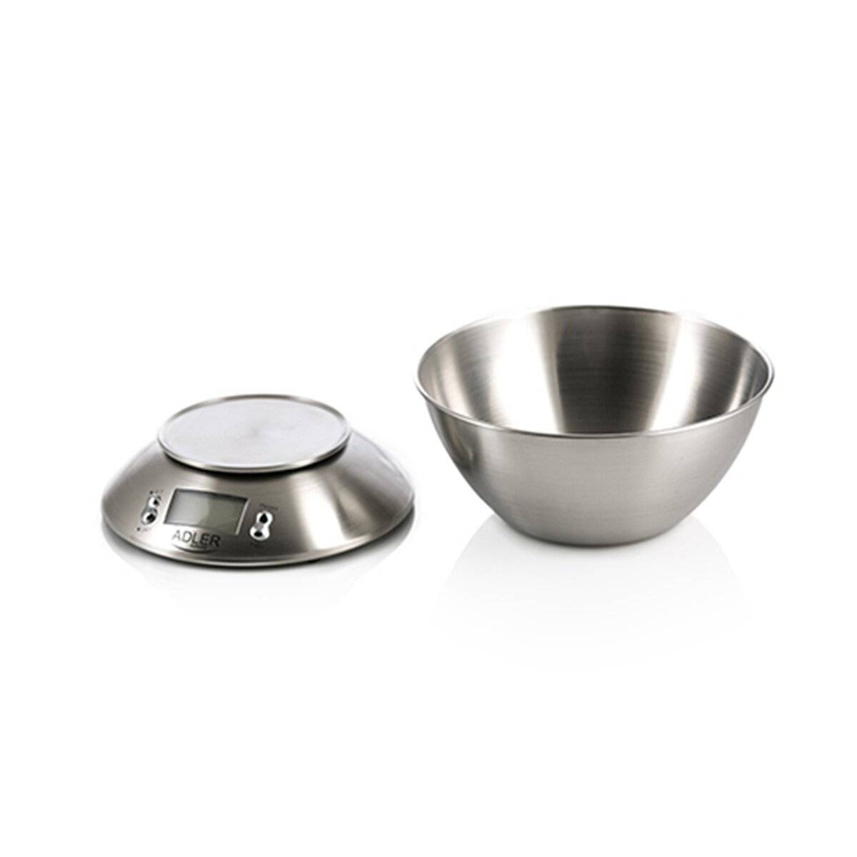 Bilancia da cucina digitale Adler AD 3134 in acciaio inossidabile con ciotola e display LCD-3