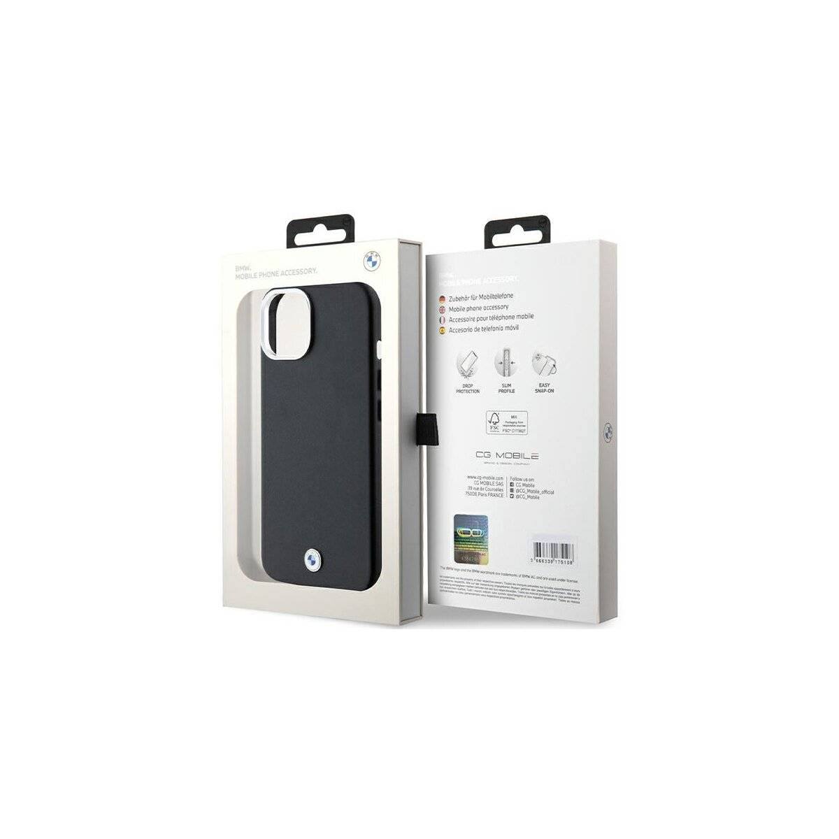 Custodia per telefono in metallo con logo BMW compatibile con iPhone 14 Plus – Nero-1