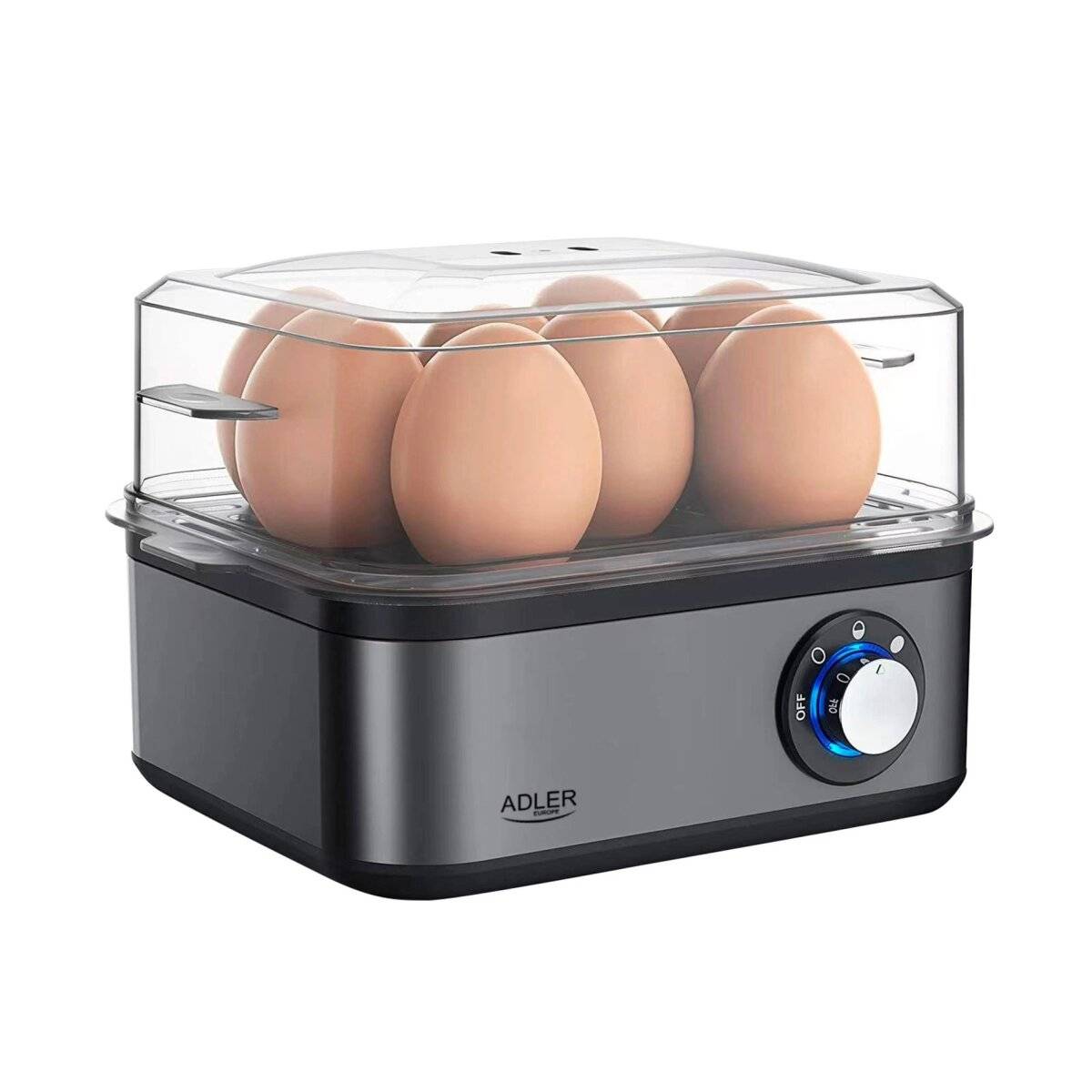 Cuociuova Adler AD 4486 GM per 1-8 uova, con spegnimento automatico, grigio scuro-0