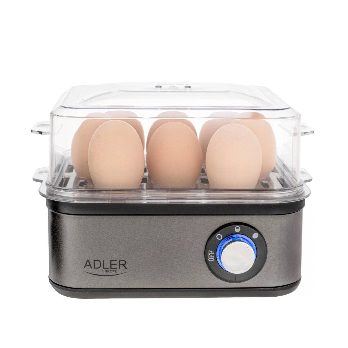 Cuociuova Adler AD 4486 GM per 1-8 uova, con spegnimento automatico, grigio scuro-1