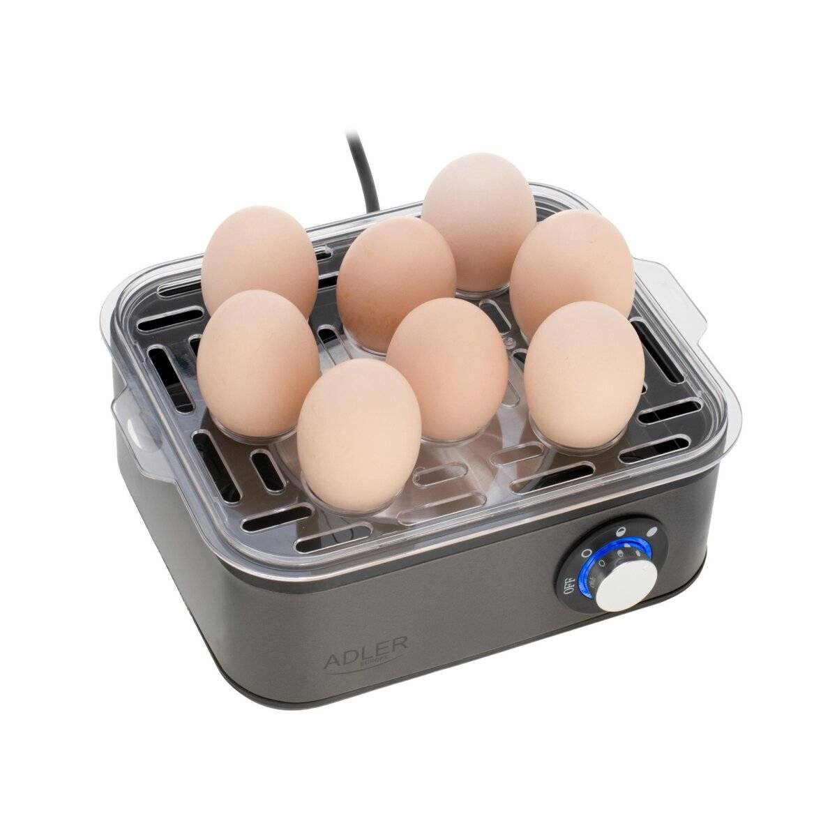 Cuociuova Adler AD 4486 GM per 1-8 uova, con spegnimento automatico, grigio scuro-3